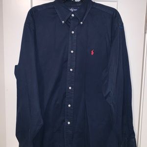 Ralph Lauren Navy Blue Button Down with Red Logo